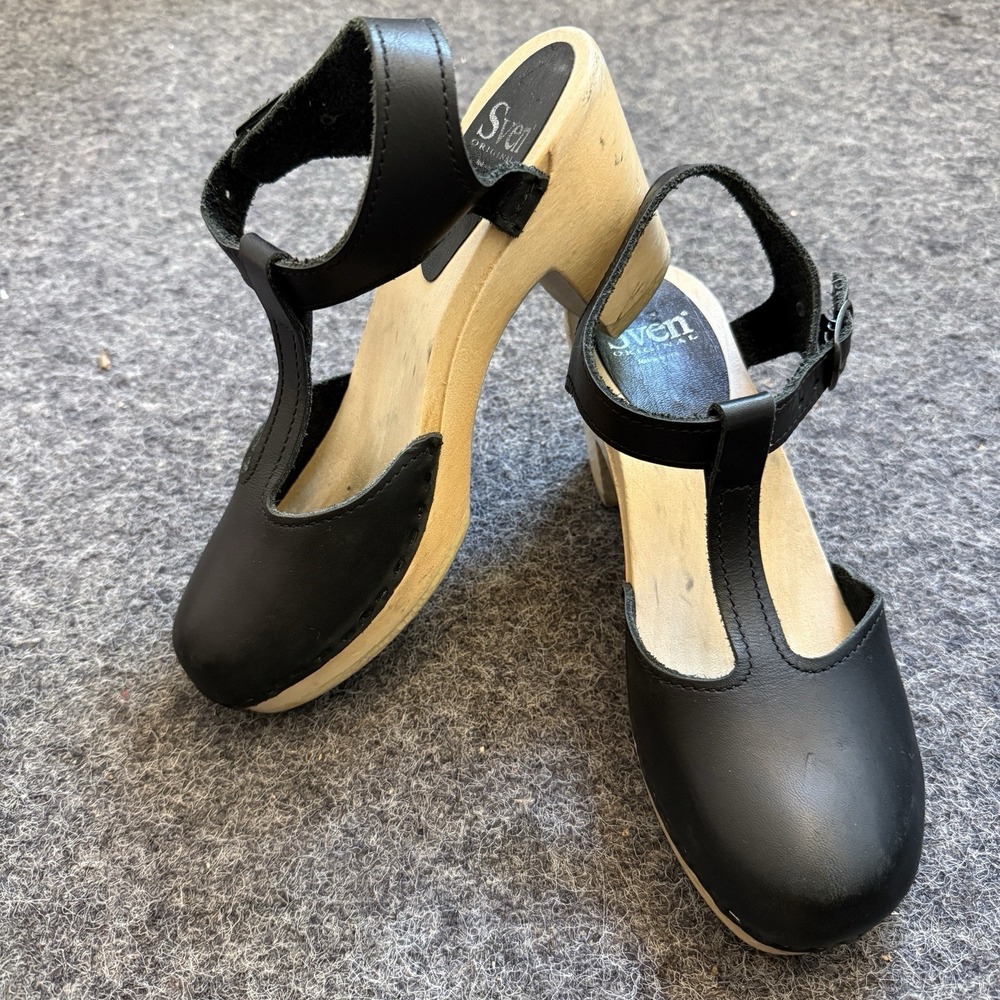 Sven Original T-Strap High Heel Swedish Clogs Scandi Minimalism
